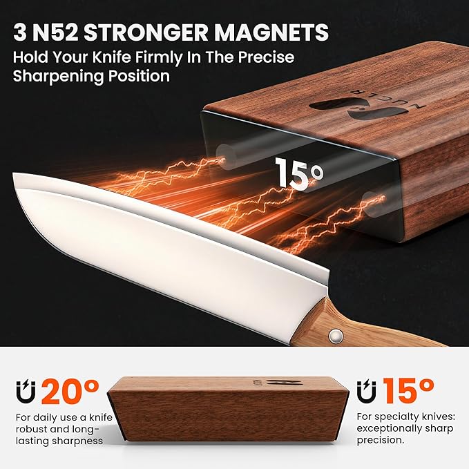 NUCLR Rolling Knife Sharpener Kit Knife Sharpening with Diamonds and Ceramic for Steel of Any Hardness Easy Kitchen knife Sharpener with Magnetic Holder with 15 & 20 Degrees