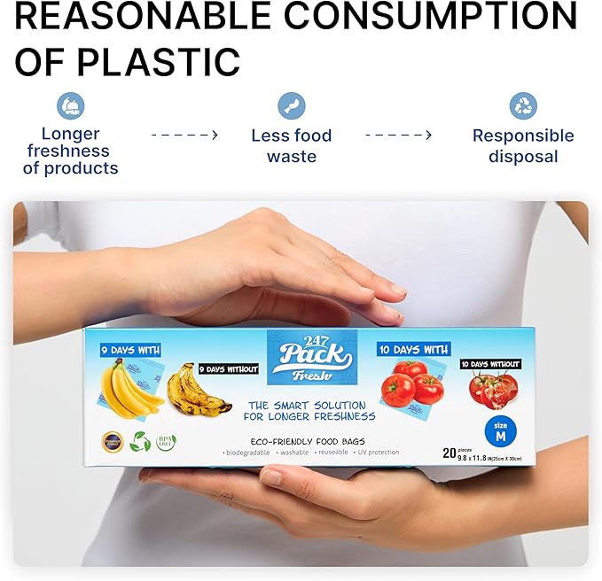 Freshpack 247 Zipper Bag, Size M 10×12 inches (1.05 gallon) – Reusable Food Storage Bags, & Bags, Helps Keep Food Fresh up to 3× Longer – Biodegradable, BPA-Free, UV-Shielded, Washable, SGS Tested