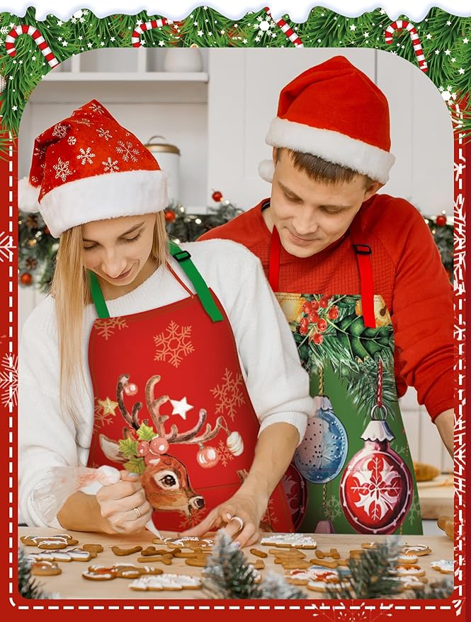 6 Pcs Christmas Aprons for Women Xmas Tree Aprons with Pockets Vintage Adjustable Baking Supplies for Adults
