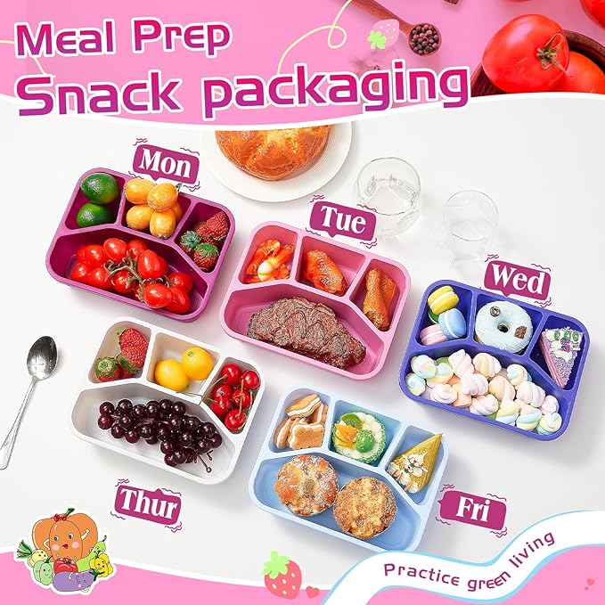 Honeydak 5 Pack Snack Containers 4 Compartment Bento Snack Boxes Reusable Lunchable Containers with Lids Divided Meal Prep Lunch Food Storage Box for School Work Travel(Elderberry,Mixed)