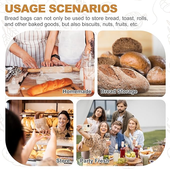 uxcell 4 Pack Reusable Bread Bags, 17.7 x 11.8 Linen Bread Storage for Homemade Sourdough Beeswax Food Drawstring Closure, Brown Bread