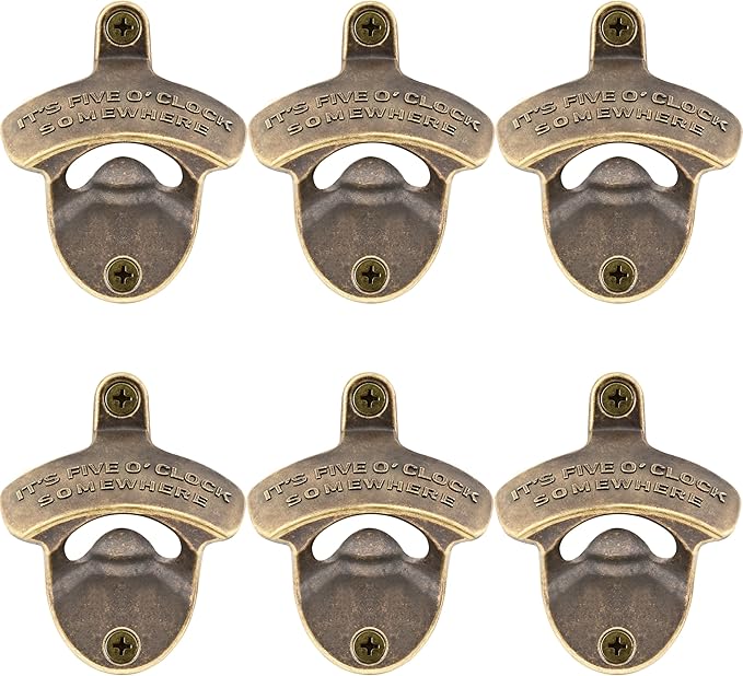 Wall Mounted Bottle Opener Old Fashioned IT'S FIVE O'CLOCK SOMEWHERE Beer Top Opener Screw in Wall for Bar Hotel (6 PCS)
