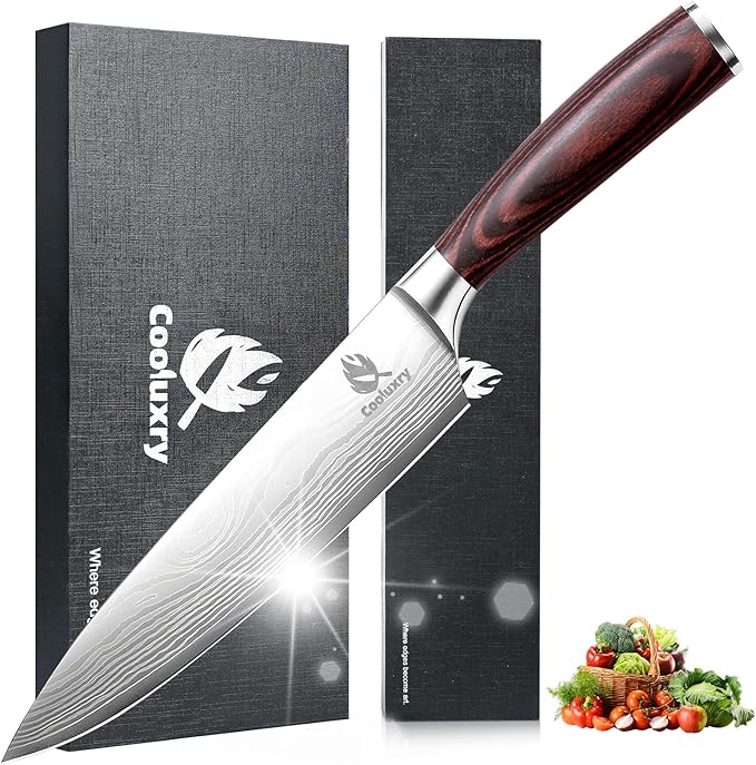 Professional Chef Knife - 8 Inch High Carbon Stainless Steel Kitchen Knife with Ergonomic Pakkawood Handle for Precise Cutting