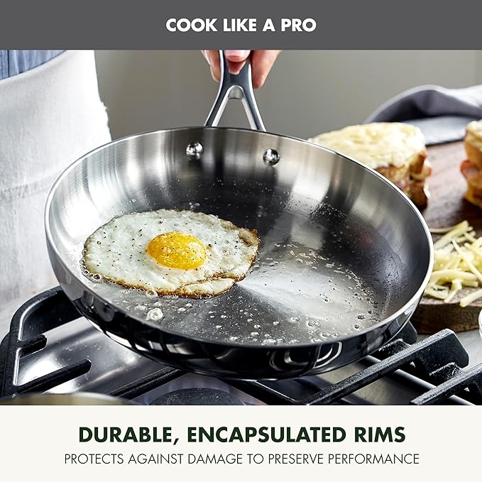 GreenPan Valencia Tri-Ply Stainless Steel 2 Piece Frying Pan Set (8" & 10" Skillets), Induction Ready, Mirror Finish, Dishwasher Safe & Oven/Broiler Safe to 600F, Compatible with All Cooktops, Silver