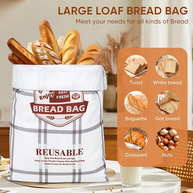 Bread Bag for Homemade Sourdough Bread and Proofing Cover, Reusable Linen Sourdough Bread Storage Bag - Bread Boxes with Dough Proofing Bowl Cover