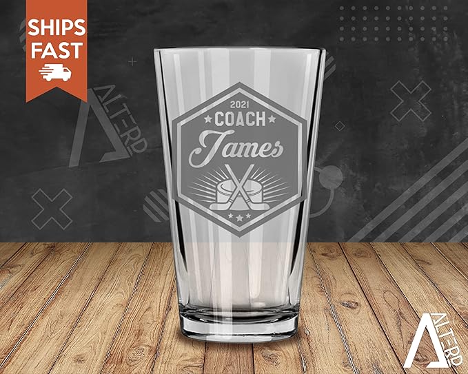 Hockey Coach Beer Glasses - Hockey Coach Gifts Personalized Coach Pint Glass Engraved Coach Award Hockey Beer Glass End of Season Gifts Coach (Hockey, Single Pint Gift Box)