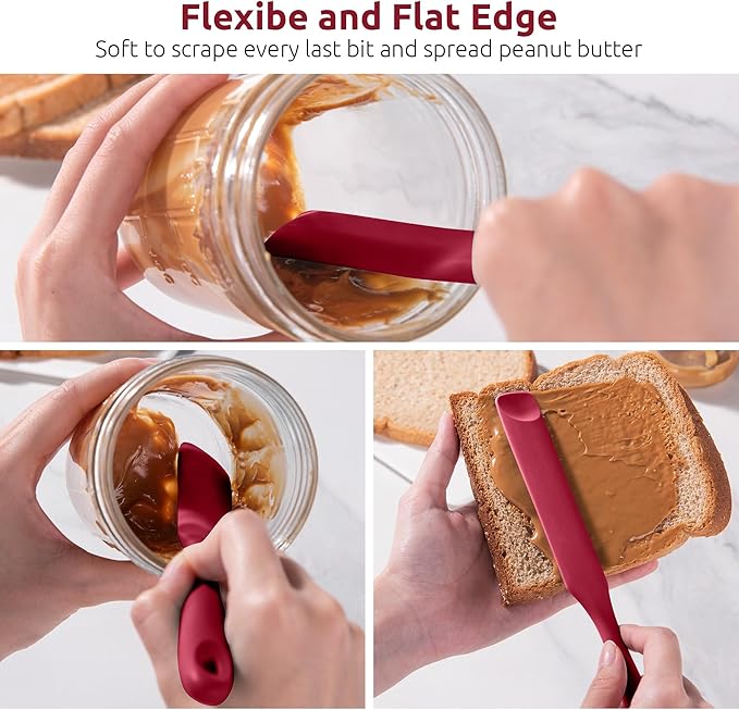 U-Taste Silicone Jar Spatula for Sourdough Starter: Long Skinny Food-Grade Jam Spreader, Sturdy Stirring Stick Bowl Scraper with Flexible Spoon Tip, Mixing Icing Tool, Peanut Butter Knife (Red)
