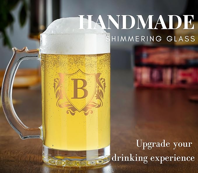 Onebttl Personalized Beer Stein Mug - 17 oz Heavy Beer Stein with Handle for Men - Boss Birthday &