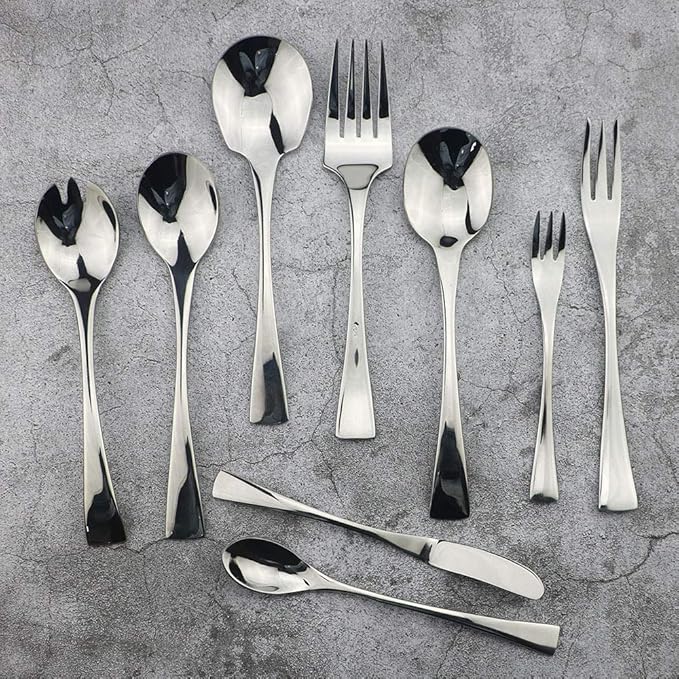 JASHII 18/10 Stainless Steel 4 Piece Mirror Polished Silver Fish Fork Silverware Server Utensil Set