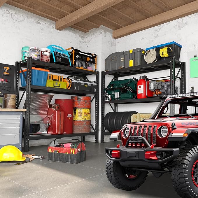 Heavy Duty Garage Shelving Units,6000LBS Deep Storage Shelves,Adjustable Metal Shelves,Large Steel Storage Racks,Industrial Shelving for Shop,Warehouse,Basement (Black, 24" D*52" W*48" H, 3 tier)