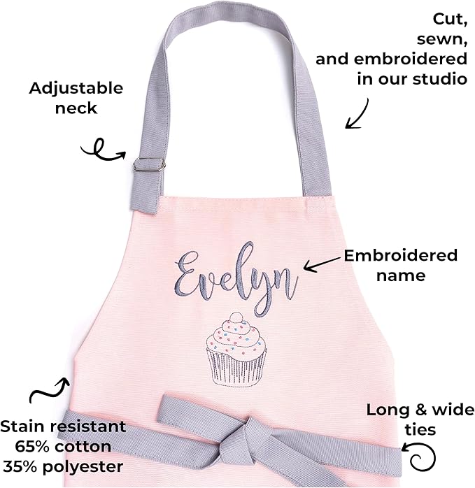 Kids Apron - Embroidered Personalized Cooking Custom Apron with Name, Adjustable, Cotton, with Pockets, for cooking