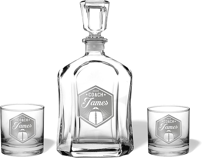 Football Coach Beer Glasses - Football Coach Gifts Personalized Coach Pint Glass Engraved Coach Award Football Beer Glass End of Season Gifts Coach (Football, Whiskey Decanter Set)