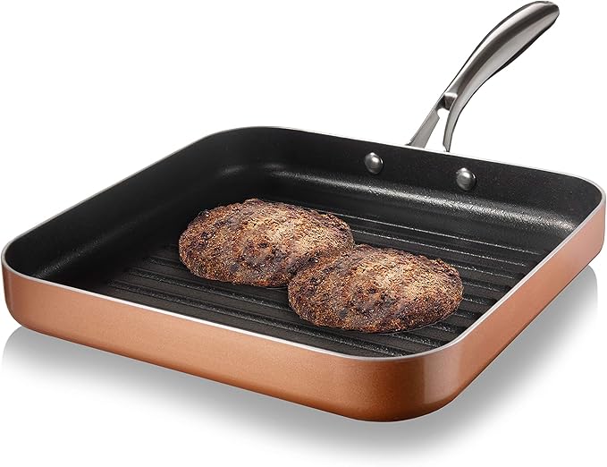 Gotham Steel Nonstick Grill Pan for Stovetops with Grill Sear Ridges, Drains Grease, Ultra Durable Coating, Metal Utensil Safe, Stay Cool Stainless-Steel Handle, Oven & Dishwasher Safe, 100% PFOA Free
