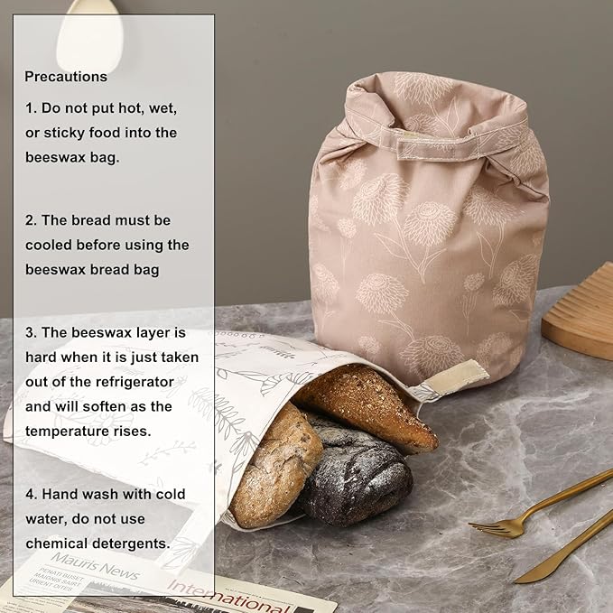 Beeswax Bread Bags for Homemade Bread Sourdough. A Set of 2 Colors