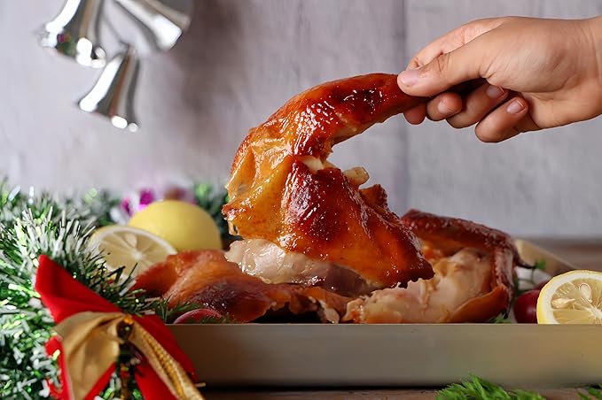 Generic Roasting Pan Stainless steel Roasting pan Turkey Roasting pan with grill Rectangular grill suitable for Turkey, roast chicken and ham (15.5x11.6x2.8in), Silver
