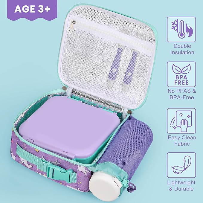Kids Lunch Box Set with Bento Box, 9oz Stainless Steel Thermos & Insulated Lunch Bag – Hot & Cold Leakproof Lunch Container with Utensils for School & Travel