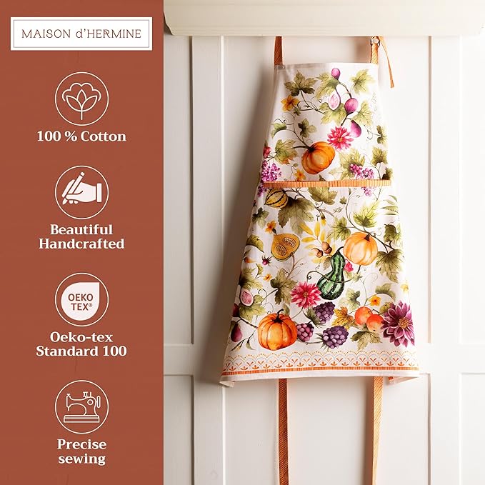 Maison d' Hermine 100% Cotton Apron for women with Pocket Kitchen Chef Apron for Men Cooking Gardening Server Waitress