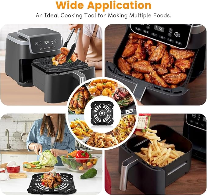 GCQ Air fryer Accessories for Ninja AF181 Air Fryer Pro XL 6-in-1 6.5 QT, 8.5''× 8.0'' Air Fryer Grill Pan Grill Plate Crisper Plate Replacement Parts Tray Rack with Rubber Bumpers, Dishwasher Safe