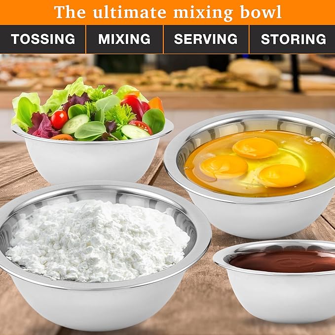 CRAFTONE Stainless Steel Mixing Bowls Set of 4 – Nesting Bowls for Baking, Salad, Dessert, Rice & Food Storage – Durable & Space-Saving Kitchen Bowl Set