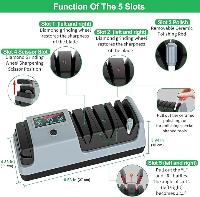 5 in 1 Electric Knife Sharpener-3 Rotational Speed Adjustable Electric Knife Sharpeners, Suitable for Straight Blade Knives, Serrated Knives, Meat Cleaver Knives, Ceramic Knives&Scissors