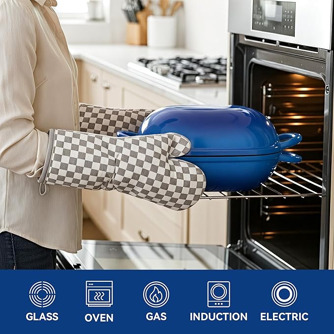 5 QT Oval Dutch Oven for Bread Baking, Enamelled Cast Iron Bread Oven for Sourdough, Sourdough Loaf Pan with Lid, Heavy-Duty Non Stick Bread Pan for Homemade Bread Baking, Blue