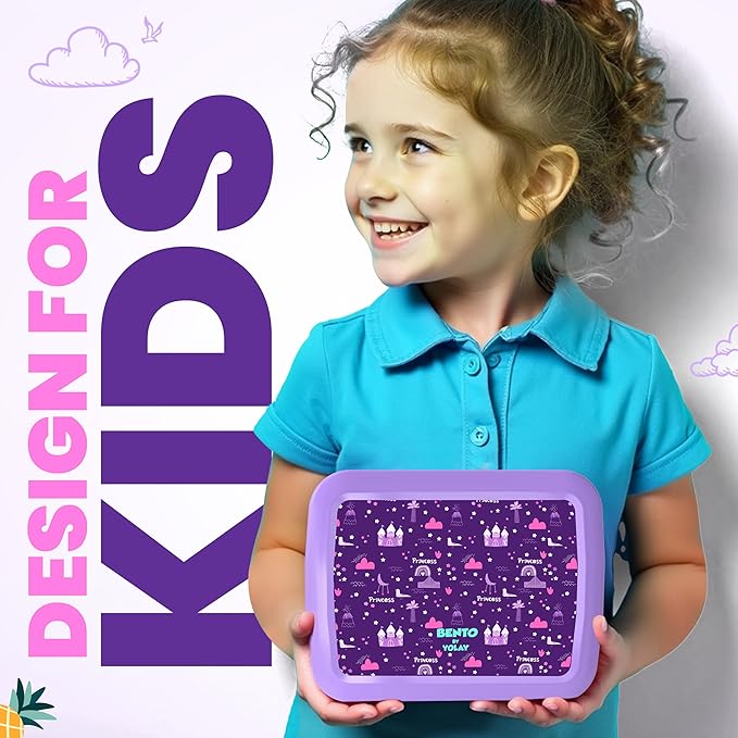 YOLAY Bento Box for Kids Lunch Box Leak-Proof, 5-Compartment Lunch Box Kids for Ages 3-10, Durable with Anti-Slip Base, Suitable for Schools, Outdoor and Travel (Mermaid) (Princess)
