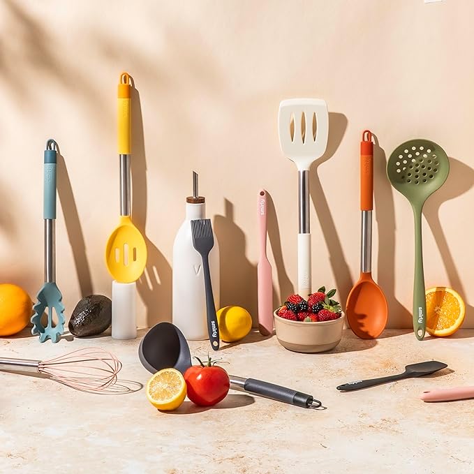 SMIRLY Kitchen Utensils Set – 26-Piece Silicone Cooking Utensils Set, Spatula Set with Holder, Stainless Steel Handle Silicone Kitchen Gadgets for Nonstick Cookware