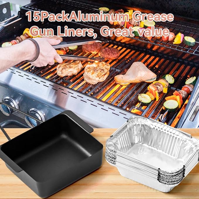 Replacement Universal Grill Drip Pan Kit with 15 Foil Liners – Grease Catcher Cup for Easy Cleanup | Fits Nexgrill 720-0830H, 720-0888N, 720-0925P & Cuisinart CGG-7400 / CGG-8500 Grills