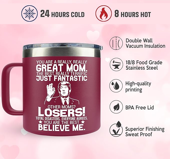 Gifts for Mom from Daughter, Son - Christmas Gifts for Mom, Wife, Women - Moms Birthday Gift Ideas, Cool Birthday gifts for Moms, Mothers - Best mom Mug, 14 oz Stainless Steel moms Coffee Mug