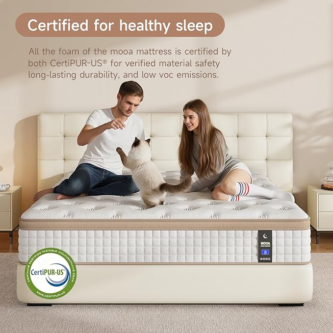 MOOA Queen Mattress, 12 Inch Queen Mattresses, Medium Firm Cooling Memory Foam for Hip/Shoulder/Lumbar Support, Individual Springs for Pressure Relief & Motion Isolation, Hybrid Mattress In A Box