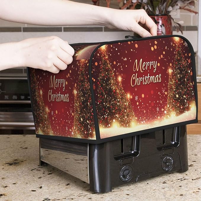 Toaster Cover 4 Slice Red Christmas Tree Snow Winter Kitchen Small Appliance Covers with Pockets Dust and Fingerprint Protection