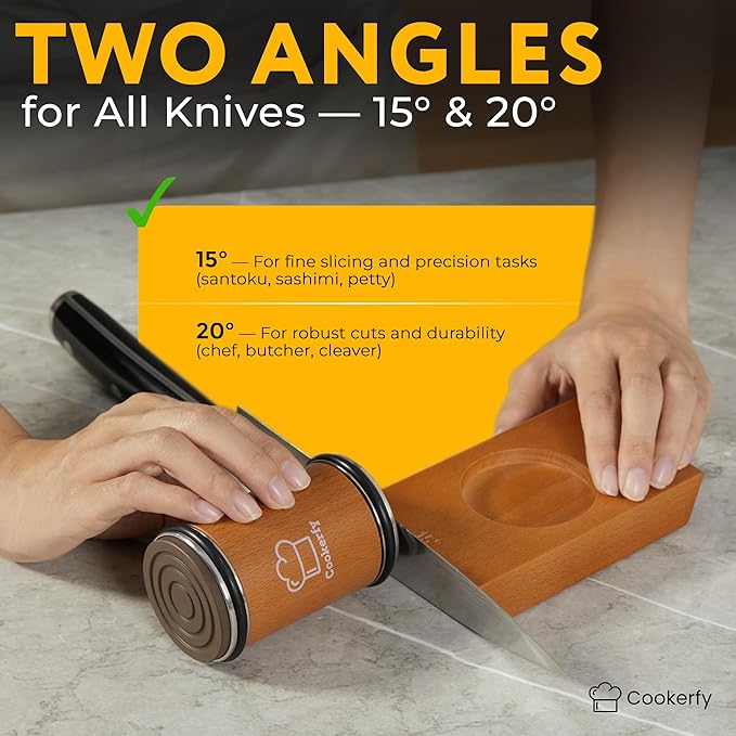 Rolling Knife Sharpener - Kitchen Knife Sharpener with 15 & 20 Angles, Afilador de Cuchillos SS304 Steel, Sharpening Kit with Diamond 400 & Ceramic 3000 Discs and N52 Magnets. Gift Ready