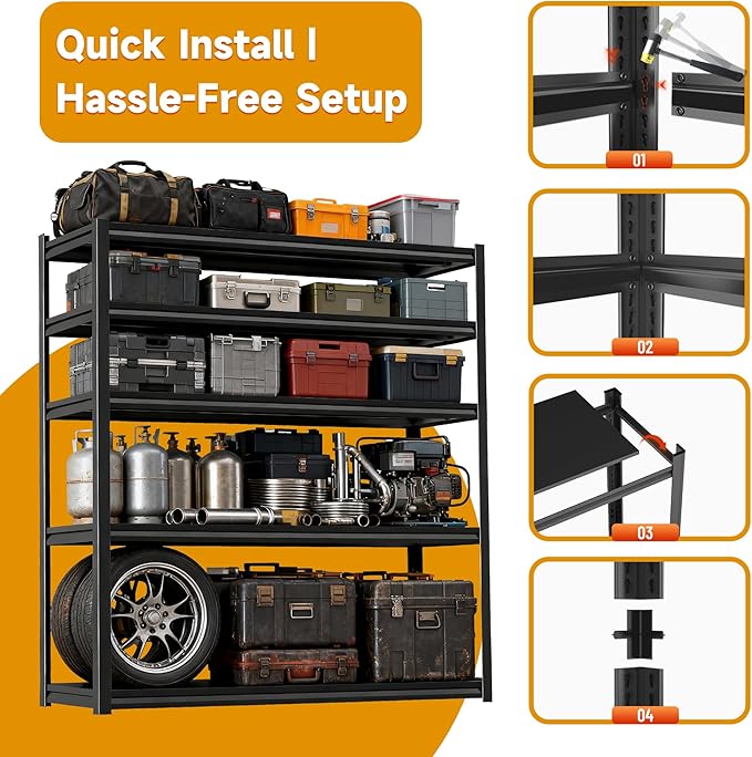 Metal Shelving, Garage Shelving Unit and Storage,Adjustable Storage Shelves, 3000LBS Storage Steel Shelving, for Kitchen Warehouse Pantry Commercial Use, Basement ((63in×48in×24in-4 Tier))
