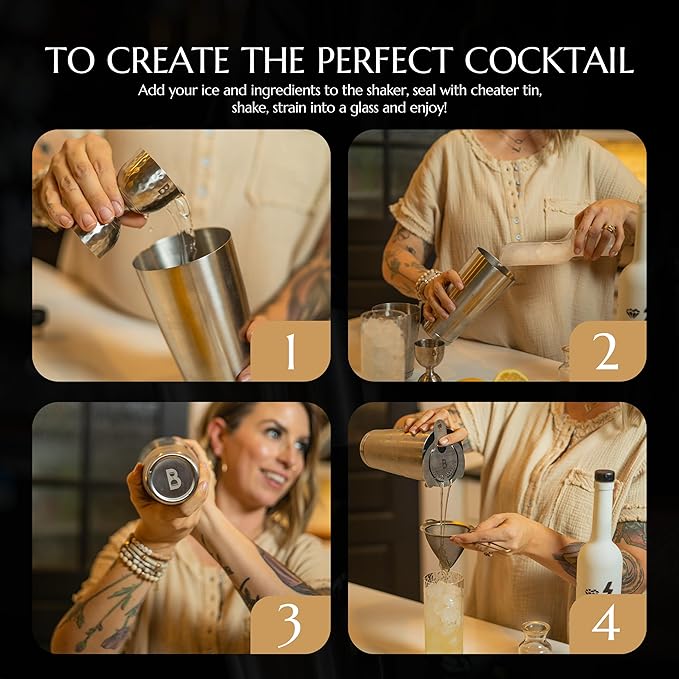 Bull in China 2-Piece Cocktail Shaker Stainless Steel – 28 oz Weighted Shaker & 18oz Weighted Cheater Tin, Professional Grade Bar Shaker, Premium Cocktail Shaker Set for Professional & Home Bartenders