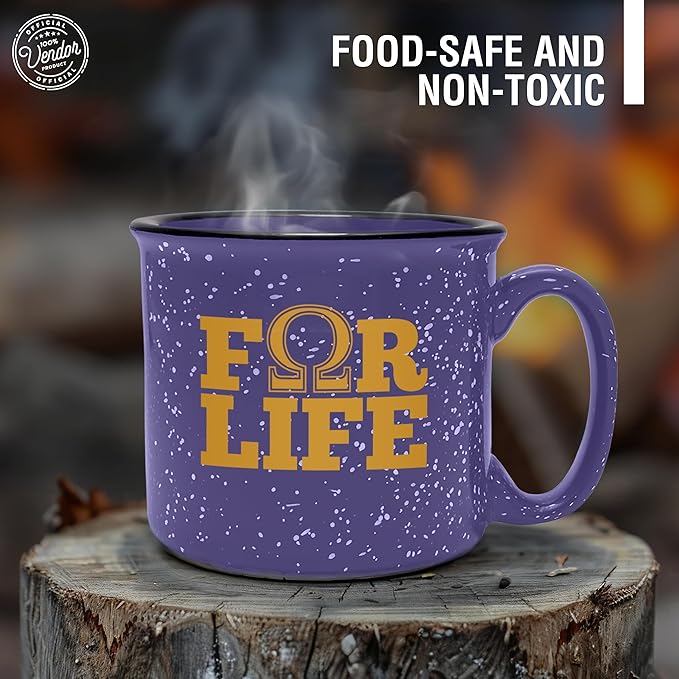 BBGreek Omega Psi Phi Fraternity Paraphernalia - Official Vendor - 15 oz Ceramic Campfire Mug - Omega For Life