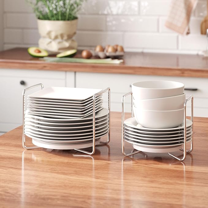 Adjustable Bamboo Dish Drying Rack - Stainless Steel 304 Dish Rack for Kitchen | Counter Home Essentials for Efficient Dish Organization and Drying (White, 1*Small&1*Large)