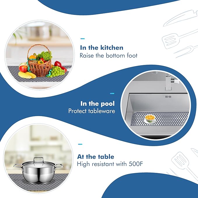 Silicone Sink Protectors for Kitchen Sink - 28.4"x 14.3" Kitchen Protector Accessory, Non-Slip Heat Resistant Mat for Bottom of Farmhouse Porcelain Stainless Steel (Top Right Drain Hole,Gray)