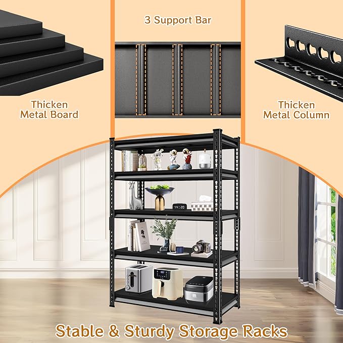40''W Utility Garage Shelves: 2,000Lbs Heavy Duty Steel Metal Adjustable Shelving Storage Industrial Rack Units 5 Tier Black 40" W x 16" D x 78" H
