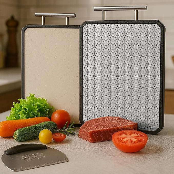 PurpleDove Double-Sided Cutting Board Set [Large] SS304 Stainless Steel Chopping Boards | Stain-Resistant, Non-Porous | Reversible Chopping Board for Meat & Vegetables