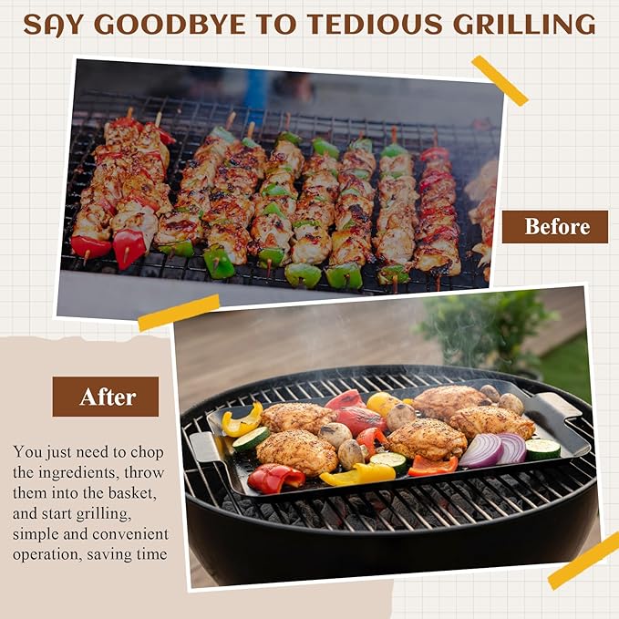 3 Pack Grill Topper Pans for Outdoor Grill Stainless Steel Nonstick Grilling Baskets with Holes and Handles Heavy Duty Perforated Grilling Tray Barbecue Accessories for Vegetable, 2 Size