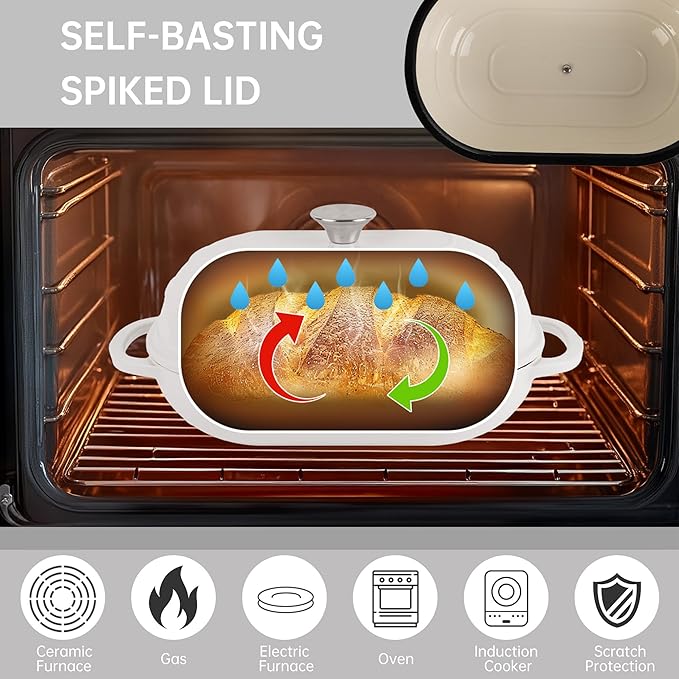 Premium Enameled Cast Iron Dutch Oven for Bread Baking | Non-Stick 5QT Oval Bread Oven with Lid | Perfect for Sourdough, Loaf, and Artisan Baking (Beige, 5 QT)