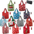 BeeGreen Christmas Reusable Shopping Bags 12 Pack with Zipper Storage Pouch Christmas Gifts Grocery Bags Bulk with Elastic Band 50LBS X-Large Foldable Machine Washable Santa Deer Snowman
