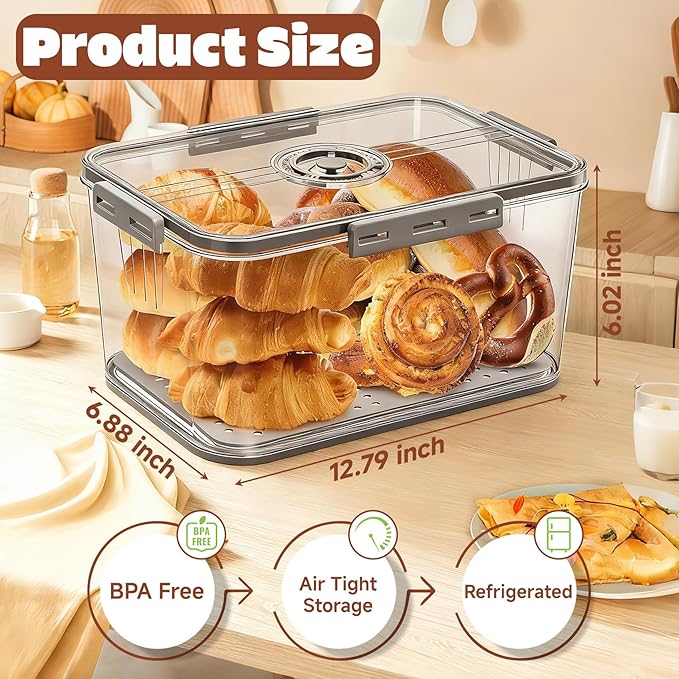 Bread Box for Kitchen Countertop | Airtight Bread Storage Container with New Upgrade Time Recording Lid – Bread Keeper for Homemade Bread, Donuts, Bagels, Toast, and Cookies