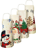 SATINIOR 4 Pcs 21.7" x 26.8" Christmas Aprons Adjustable Kitchen Aprons Xmas Plaid Merry Christmas Bib for Adults