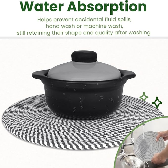 10 Inch Trivets for Hot Dishes, Large Trivets for Hot Pots and Pans, Thicken Heat Resistant Round Place Mats Woven Table Mats, Boho Placemats for Kitchen Dining Table, 4 Pcs