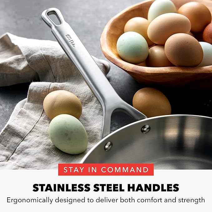 GreenPan x Bobby Flay Stainless Steel 10” & 12” Frying Pan Skillet Set, Induction Compatible, Durable, Dishwasher Safe, Oven & Broiler Safe 400°F, Tri Ply Clad Pans, Heat Responsive Core, 2-Piece Set