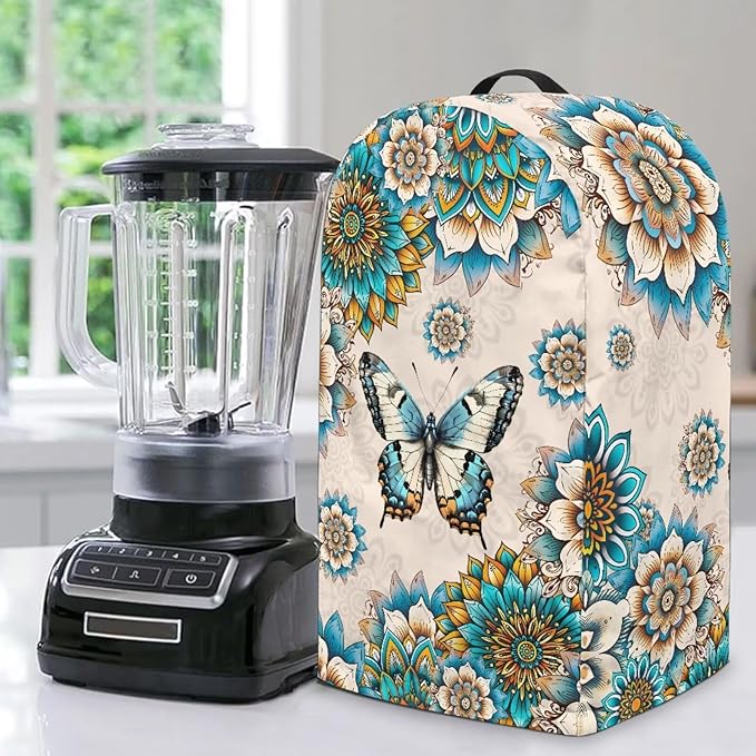 Floral Butterfly Blender Cover Dust Cover Appliance Dust Cover for Small Food Processor Coffee Maker Juice Maker with Top Handle Kitchen Decor Foldable