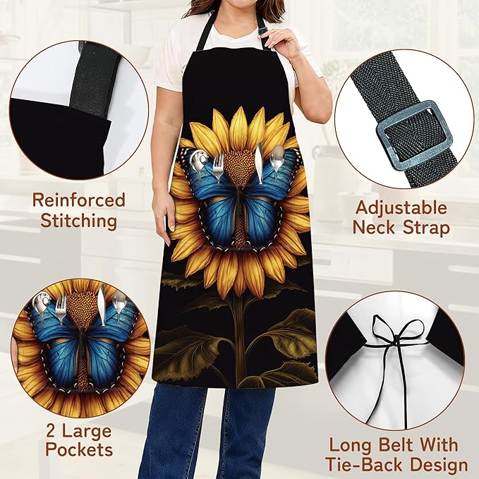 Adjustable Kitchen Apron with Pockets for Women and Men,Soft Chef Apron for Cooking, BBQ, and Grill