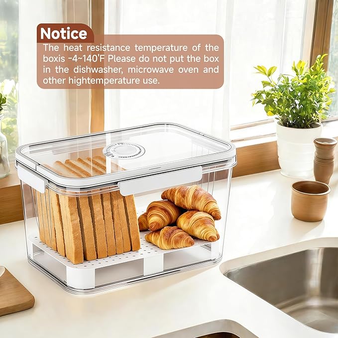 Bread Box for Kitchen Countertop | Airtight Bread Storage Container with New Upgrade Time Recording Lid – Bread Keeper for Homemade Bread, Donuts, Bagels, Toast, and Cookies
