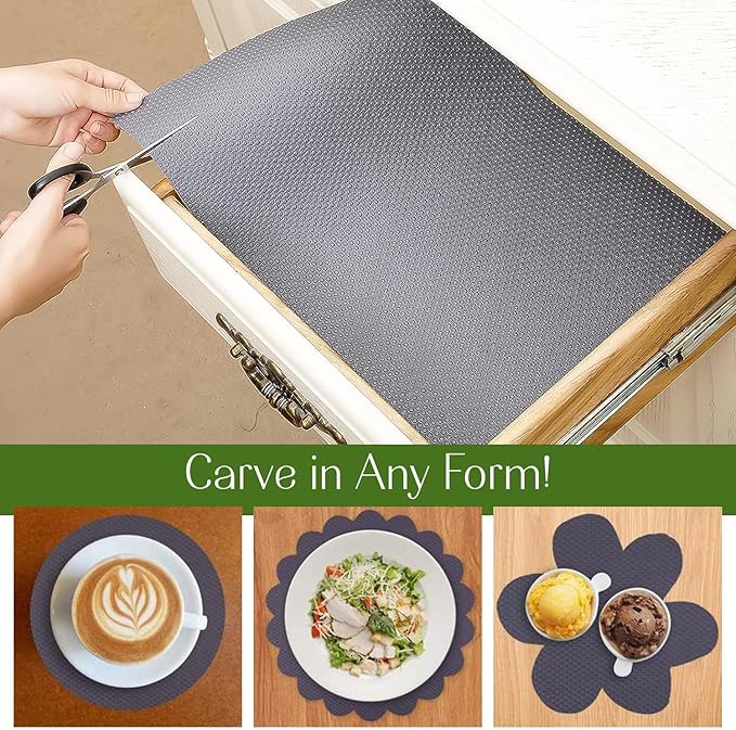 EVALAND Shelf Liners for Kitchen Cabinets Non-Adhesive 17.7" x 33 FT Grey Drawer Liner Non Slip, Washable Cabinet Liner, Waterproof Shelf Liners for Cabinets, Refrigerator Bathroom Pantry Cabinet Mat